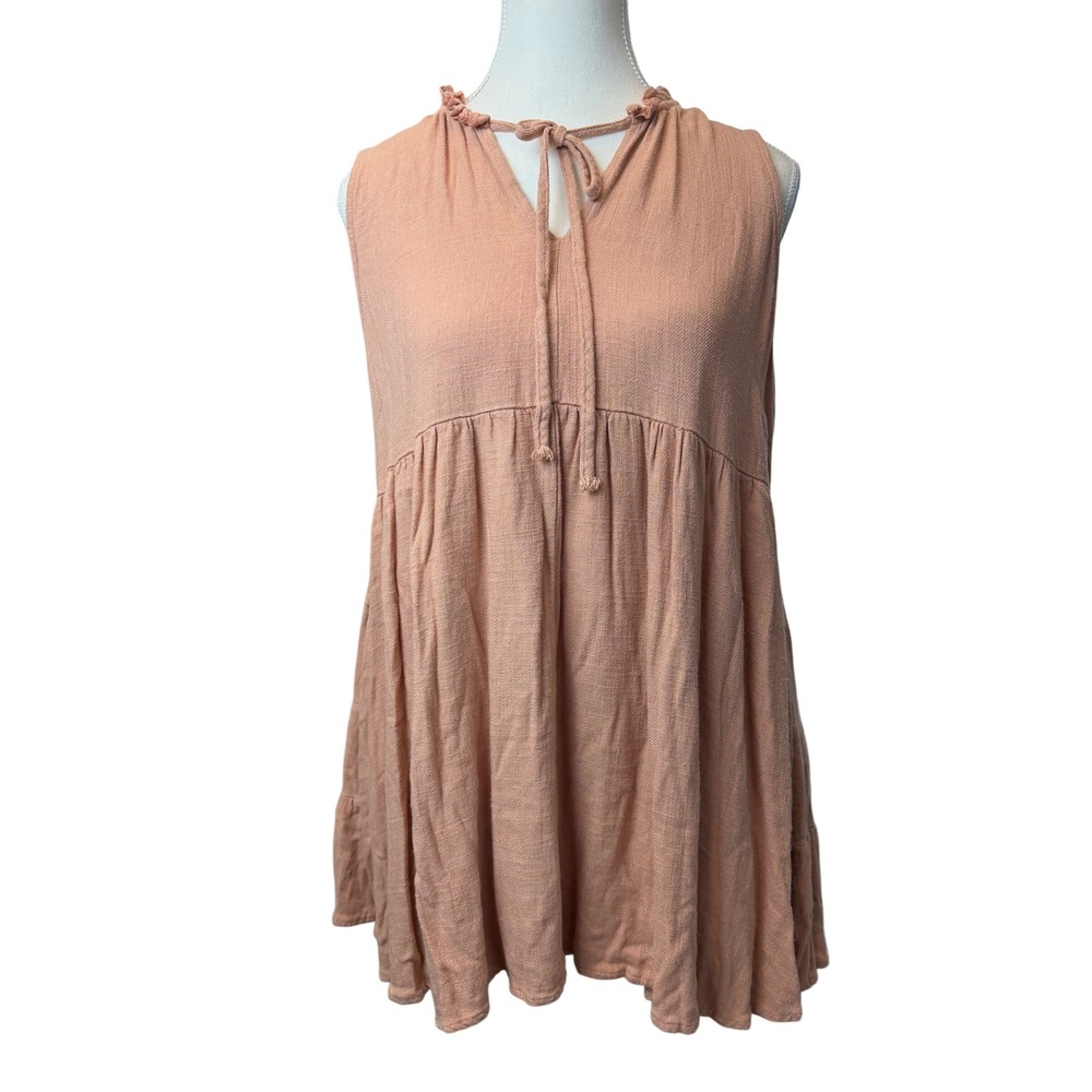 Umgee Linen Small Tiered Tunic Top Sleeveless Ruffle Boho Rose Pink New *Flaw